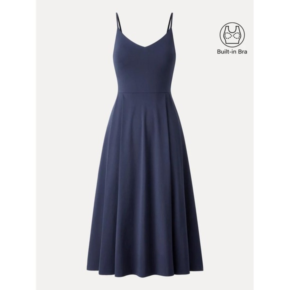 OGL NWT Dress Sleeveless XS Navy Midi Vneck Builtin Bra Sustainable Modern - Picture 4 of 4